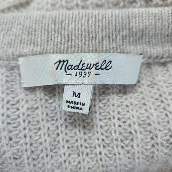 MADEWELL Women's 100% Merino Wool Sweater Medium Leather Elbow Patches Fisherman - Picture 5 of 7